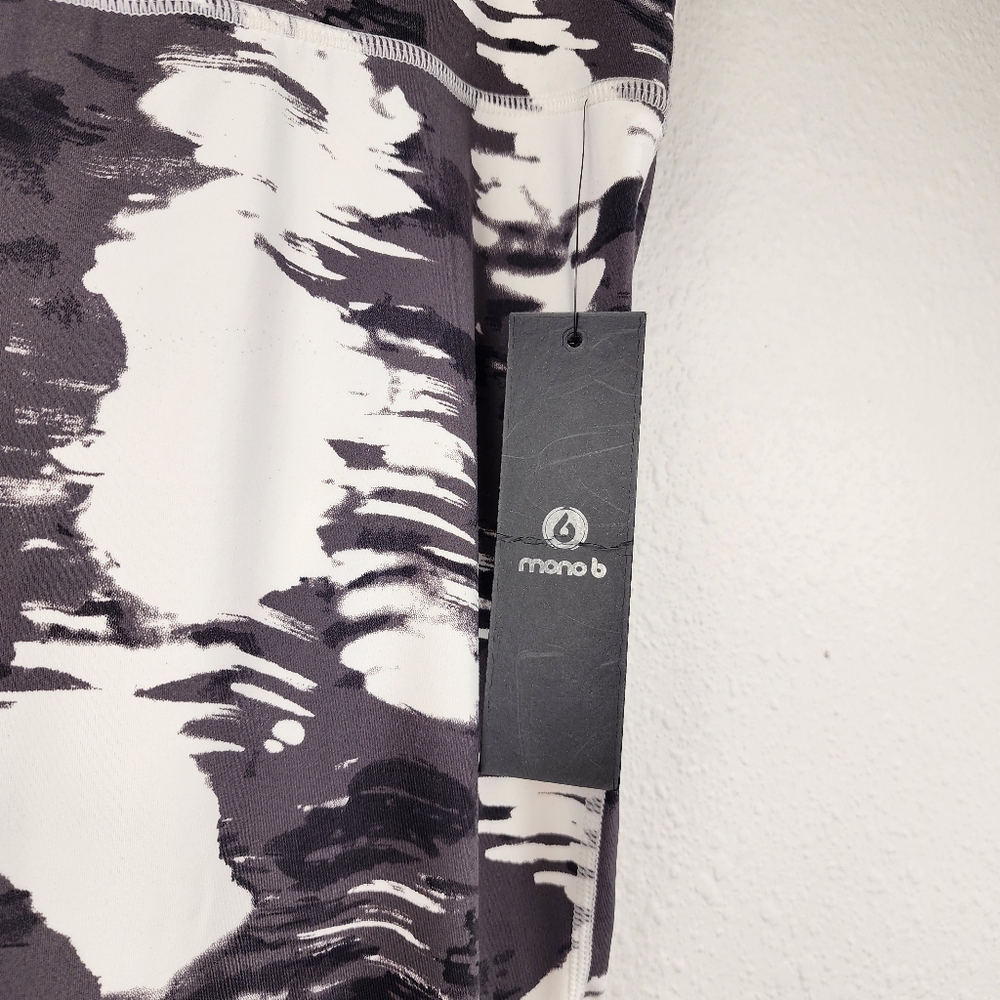 Mono B Black White Abstract Print Leggings 3XL High Rise Stretch Activewear - Picture 3 of 7